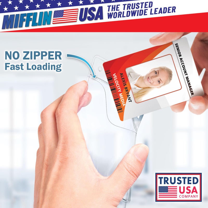 Mifflin-USA Plastic Vertical Card Holder (3x4 Inch, Clear, Bulk 100 Pack) Quick Load No Zipper Name ID Badge - Image 2
